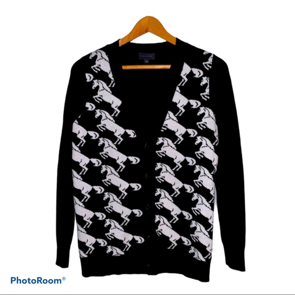 The Limited Sweaters - The Limited black horse print cardigan size small